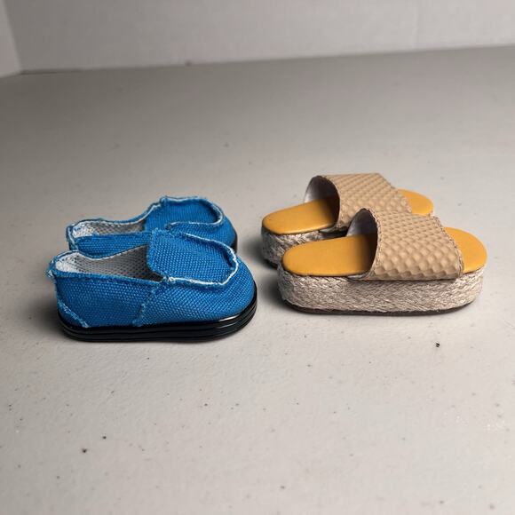 American Girl Bitty Baby Blue Loafer Generic Tan Slide Sandals Shoe Lot 18 Doll - Picture 2 of 13